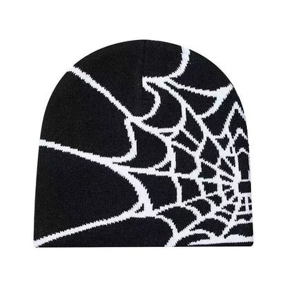 🕸️ SpiderWeb Gothic Knit Beanie – Y2K Streetwear Hat with Bold Spider Web Design