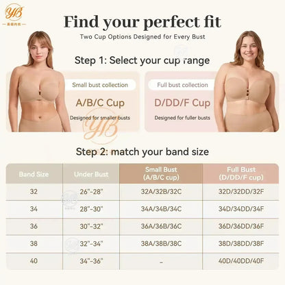 Womens Strapless Front Closure Bra Push Up Lift Bra