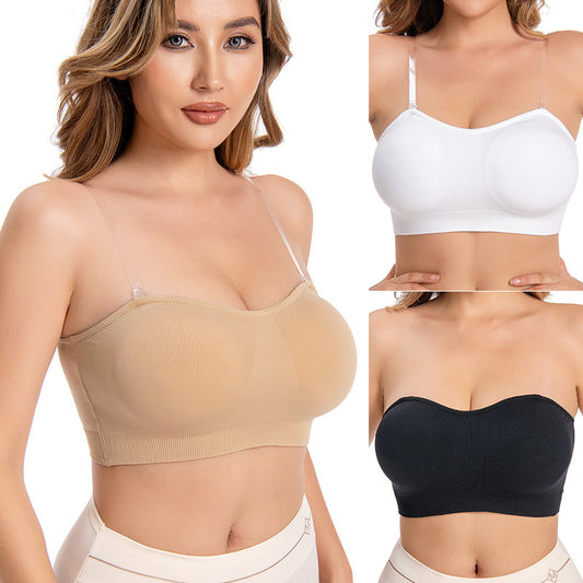 Strapless Bras for Women Non-Slip Silicone Padded Bandeau Bra Wireless Tube Top Bra