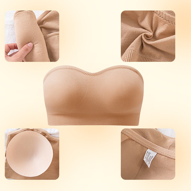 Strapless Bras for Women Non-Slip Silicone Padded Bandeau Bra Wireless Tube Top Bra