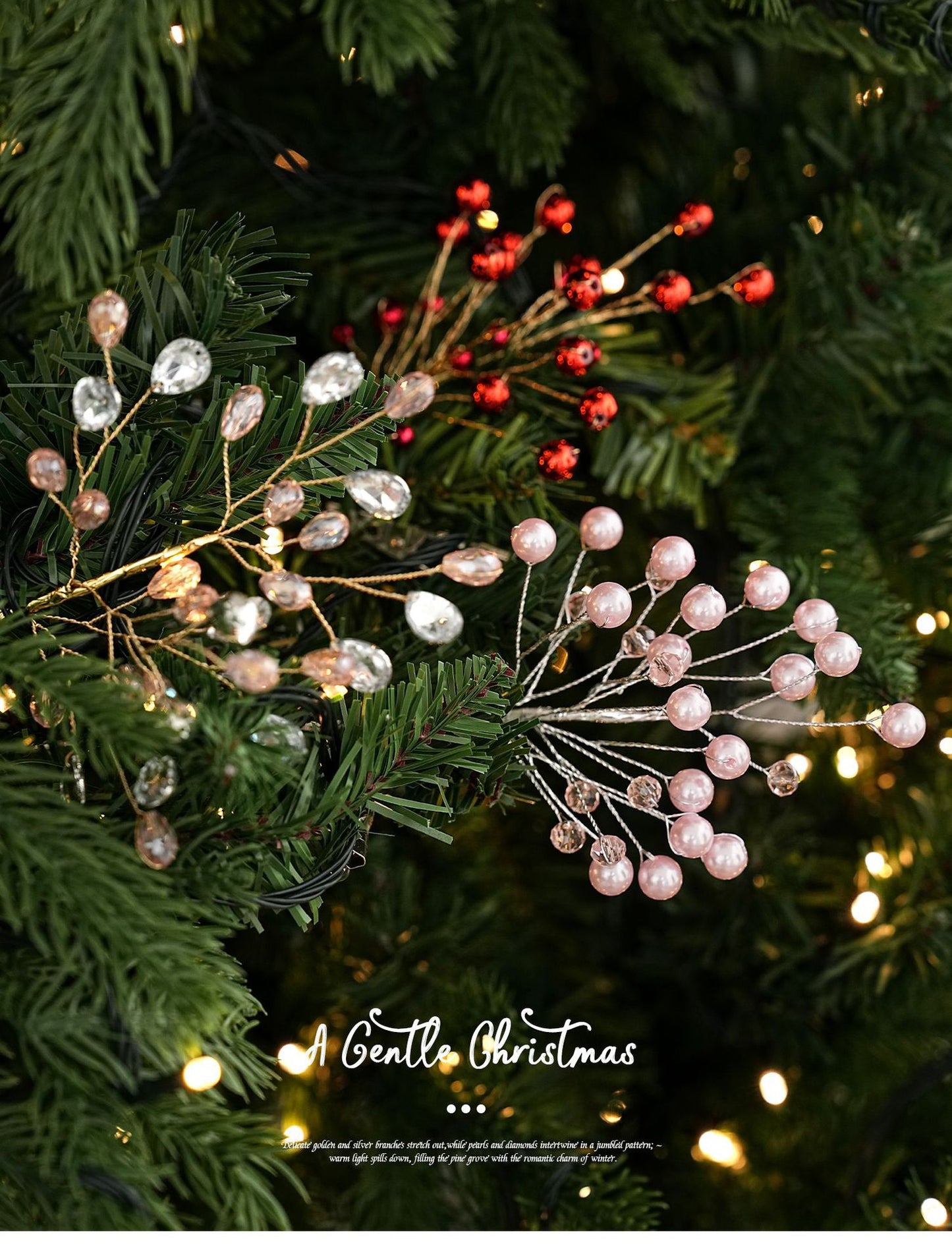 ✨ Crystal Beaded Christmas Tree Branch Picks – Instant Sparkle & Fuller Holiday Décor