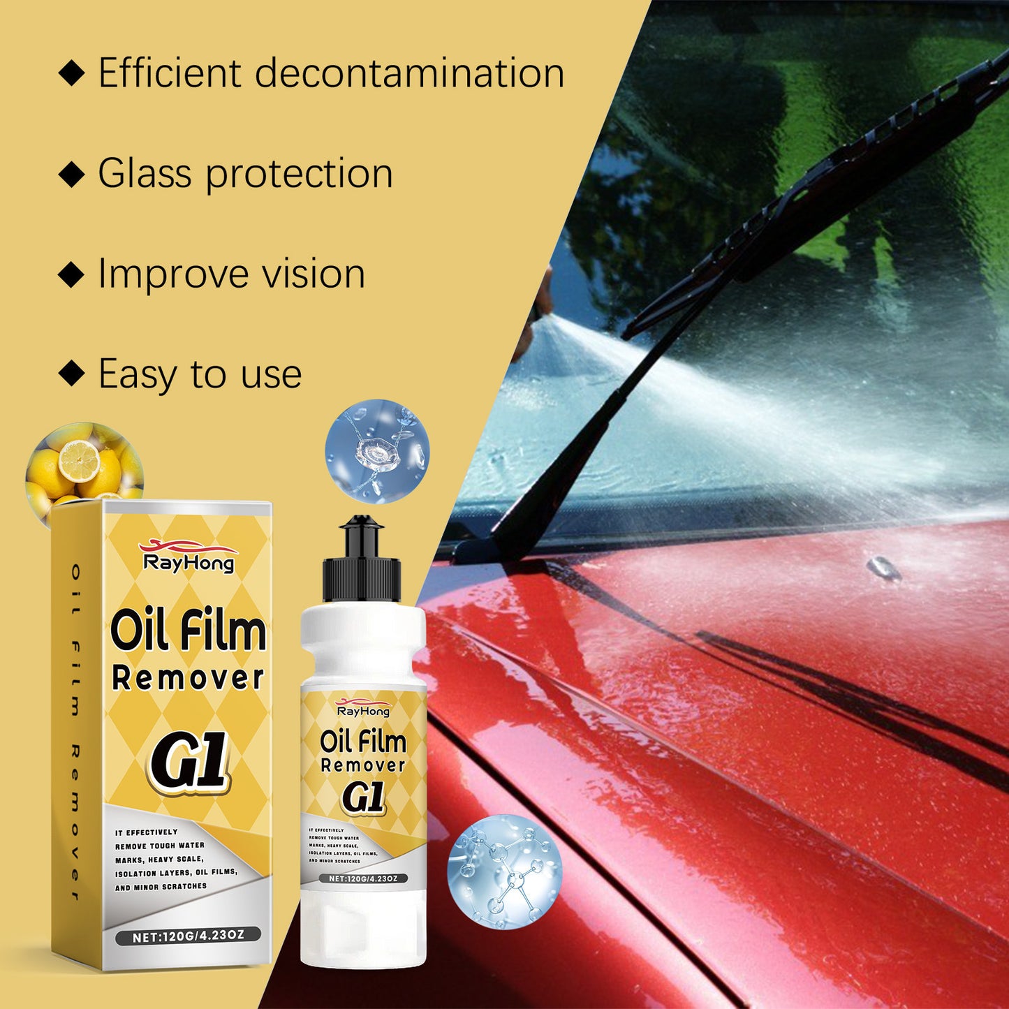Car Windshield Oil Film Remover – Deep Glass Cleaner & Rain Repellent