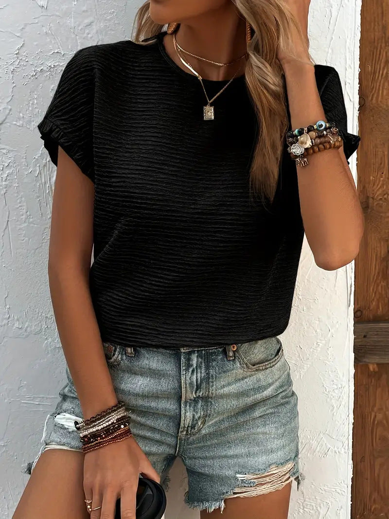 BUY 2 FREE SHIPPING🌟Women’s Textured Ruffle Tee – Casual Summer Top