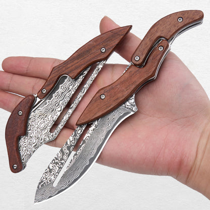 🔥Limited Time Discount 💥Artisan Wood Series: Unique Swing-Lock Folding Knife with Damascus-Style Blade🔪