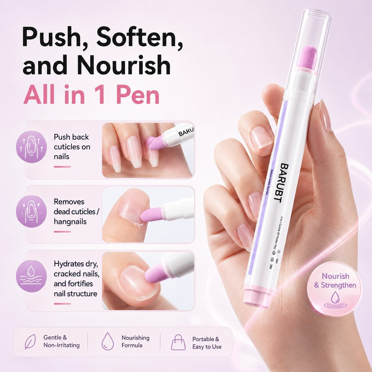 Cuticle Remover Pen Set 2PCS with Oil