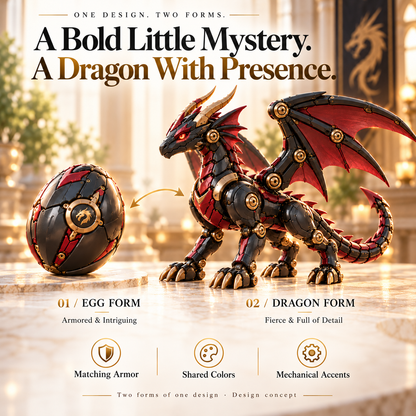🔥LAST DAY 49% OFF -🐉 Mechanical Dragon Egg – Black & Crimson Dragon with Folding Wings & Armored Details