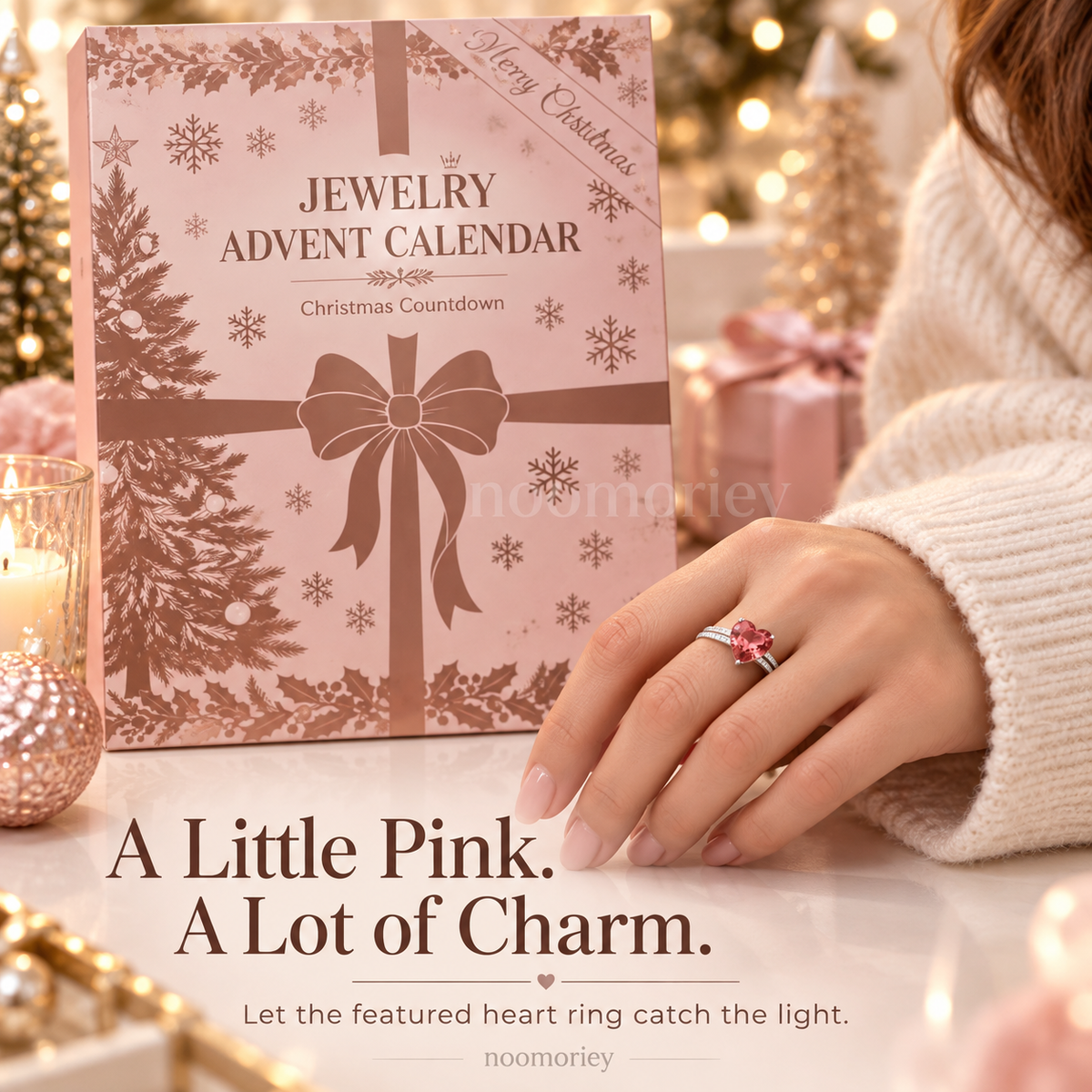 2026 Christmas Jewelry Advent Calendar, Pink Holiday Gift Box, Christmas Countdown Gift Set for Women and Teen Girls.