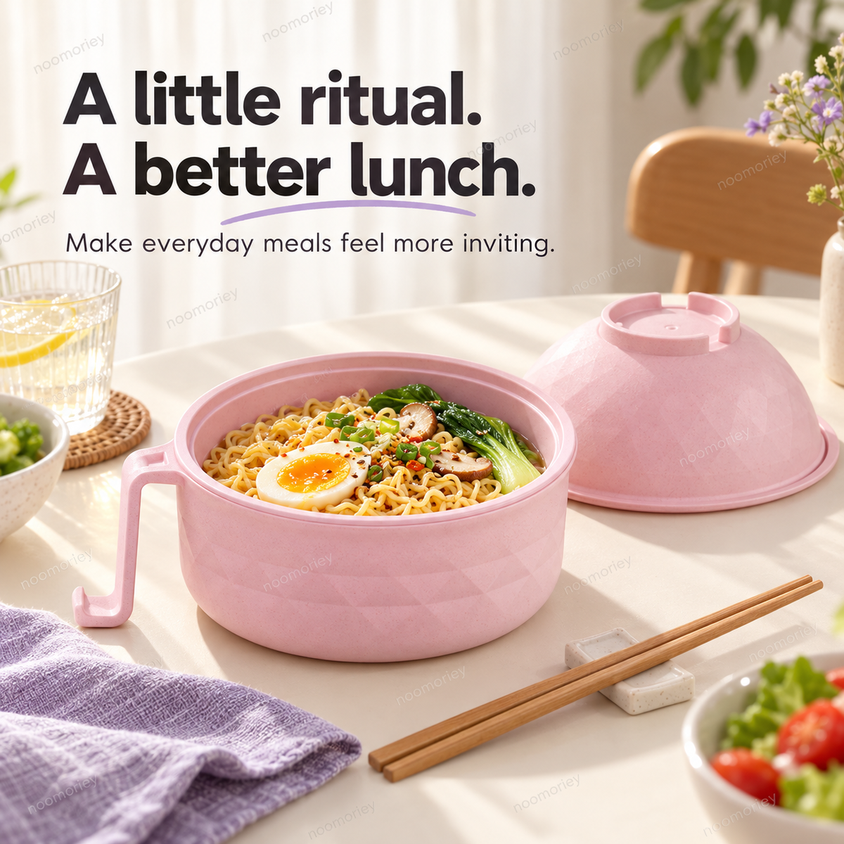 🍜Ramen Bowl Set, 1/2 Counts Microwave Safe Instant Noodle Bowl & Tableware Kit, Durable Matching Lunch Box For Student and Office Workers