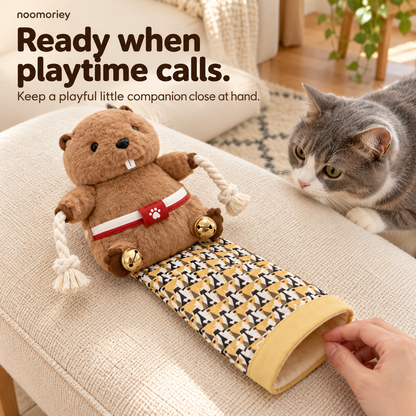 Interactive Beaver Cat Glove Toy – Plush Hand Puppet with Dangling Ropes & Jingle Bells 🐾