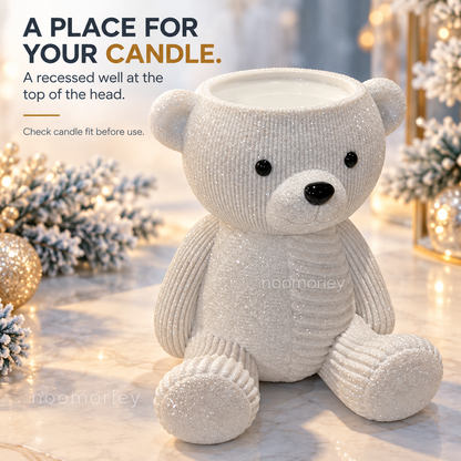 Glittery Teddy Bear Candle Holder, Cute Winter Christmas Decor