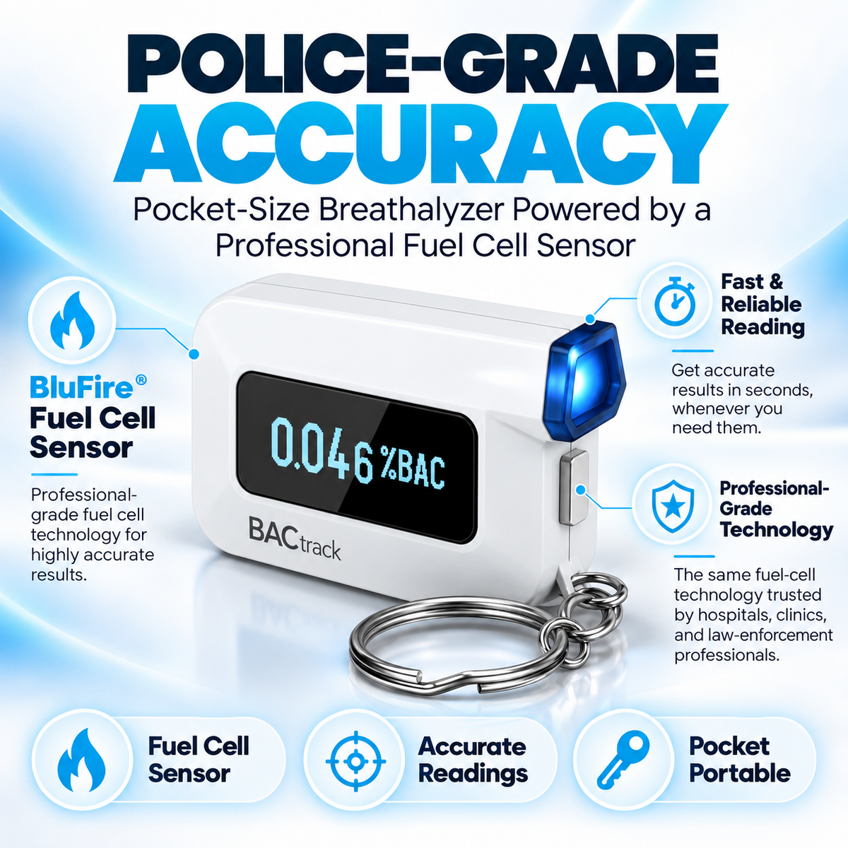 🚗 Pocket BAC Breathalyzer – Professional-Grade Alcohol Tester with App Tracking