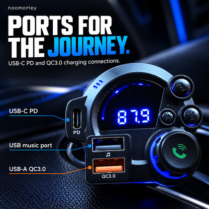 Bluetooth FM Transmitter for Car, Wireless Audio Adapter with Hands-Free Calling, USB-C PD & QC3.0 Fast Charging