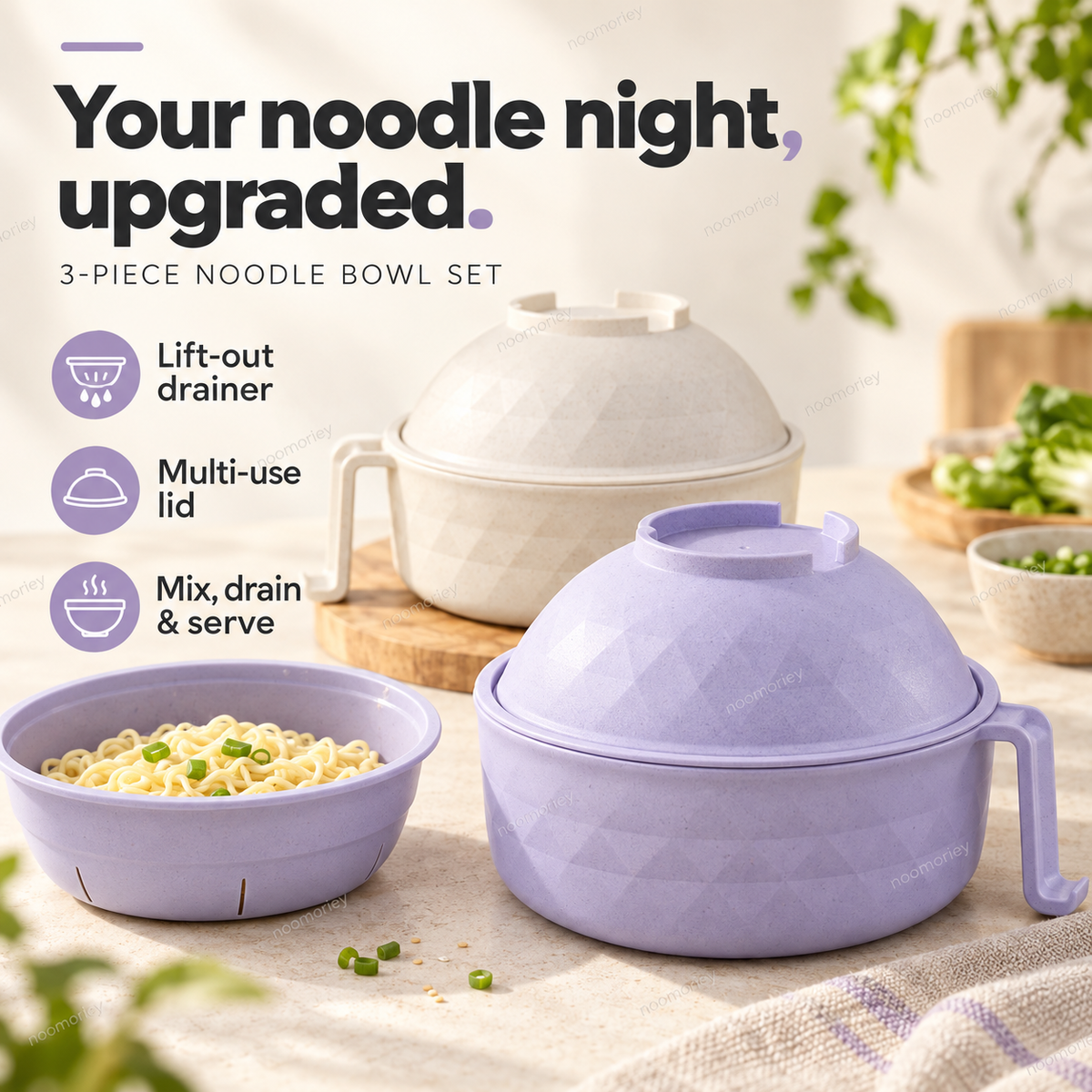 🍜Ramen Bowl Set, 1/2 Counts Microwave Safe Instant Noodle Bowl & Tableware Kit, Durable Matching Lunch Box For Student and Office Workers