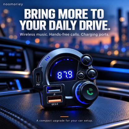 Bluetooth FM Transmitter for Car, Wireless Audio Adapter with Hands-Free Calling, USB-C PD & QC3.0 Fast Charging