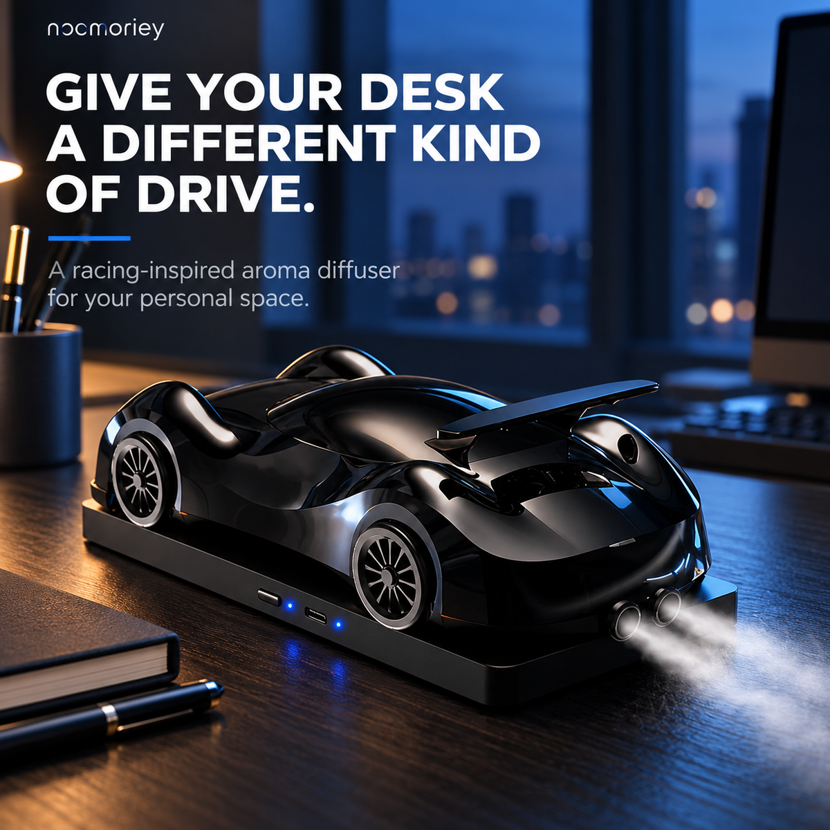 🏎️ Racing Car Aroma Diffuser – Dual Exhaust Mist, 6 Colors & Fragrance Cartridge Included ✨