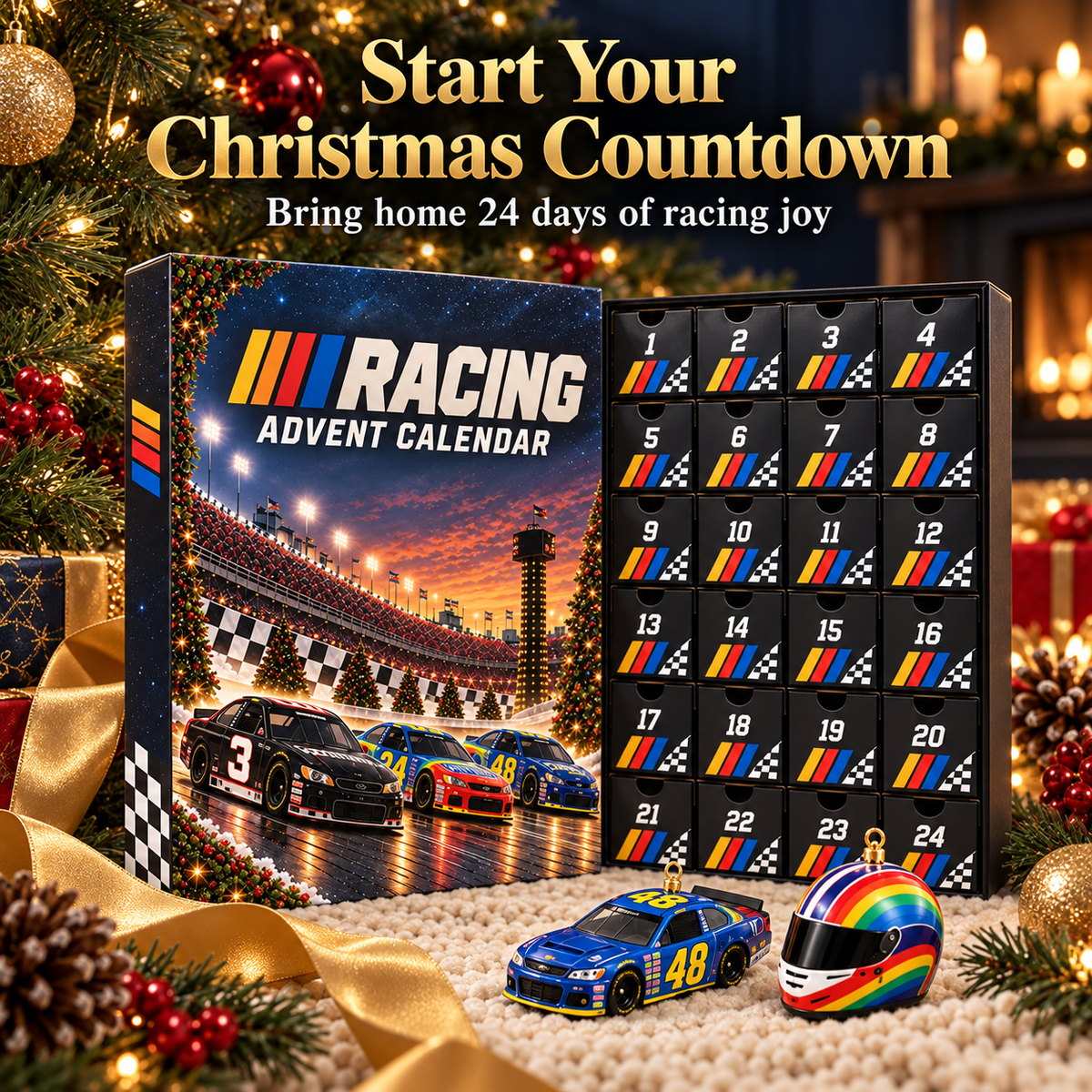 🏁 Racing Advent Calendar – 24 Days of Christmas Ornament Surprises 🎄🎁