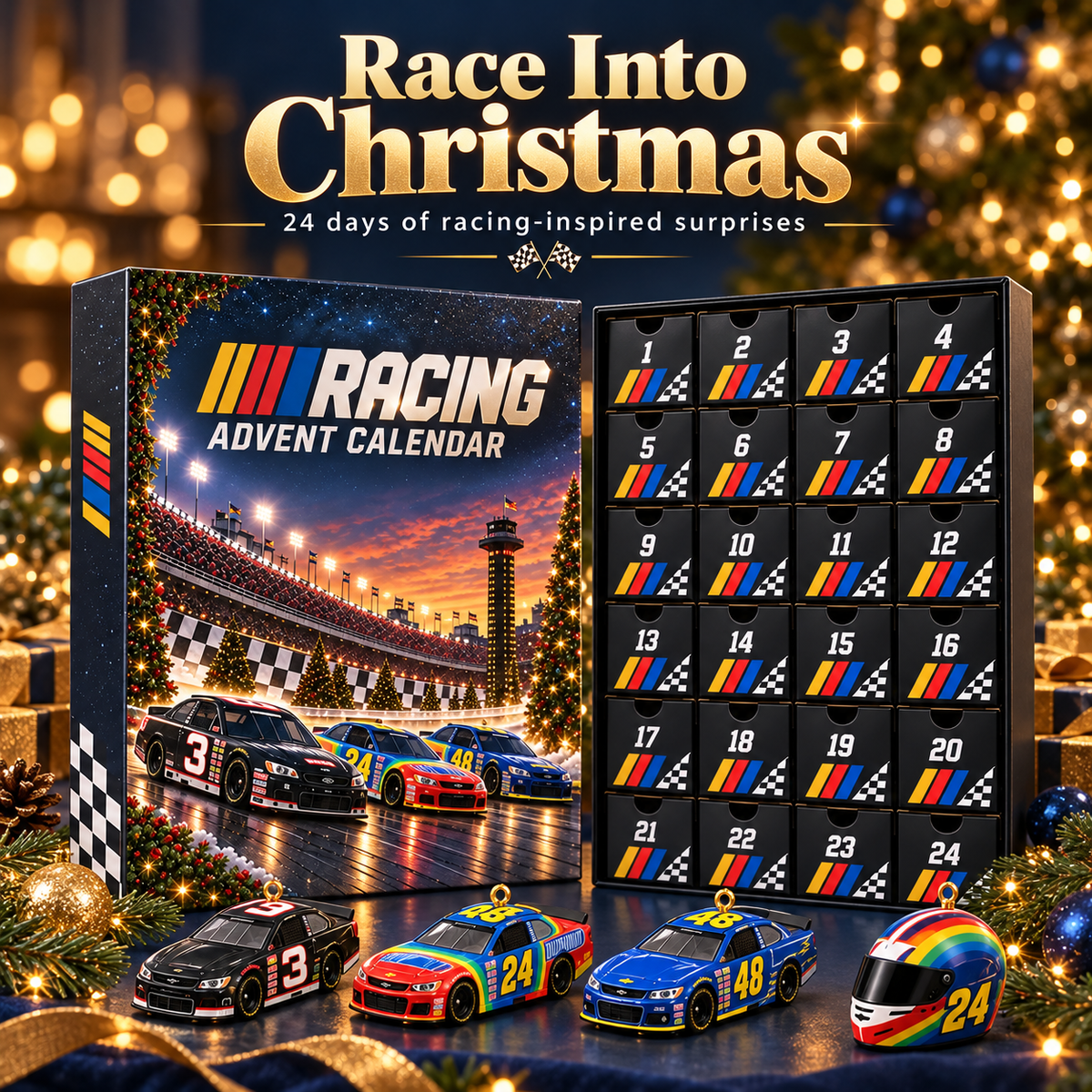 🏁 Racing Advent Calendar – 24 Days of Christmas Ornament Surprises 🎄🎁