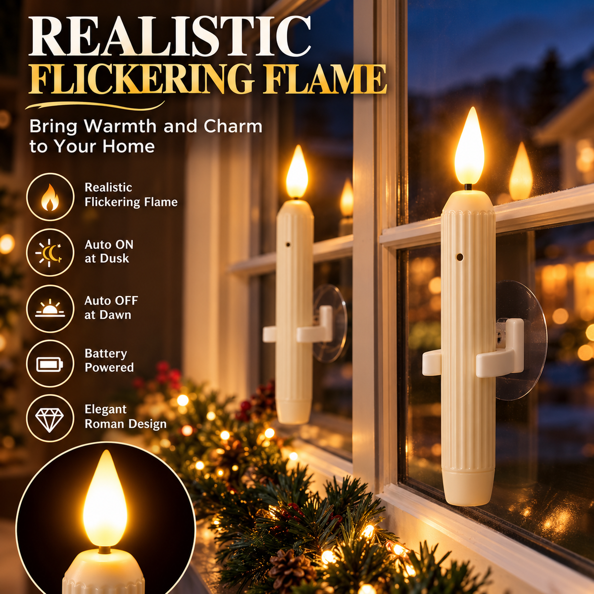 🕯️ 50% OFF Today! 3D Flickering Flameless Window Candle Lights for Cozy Holiday Decor