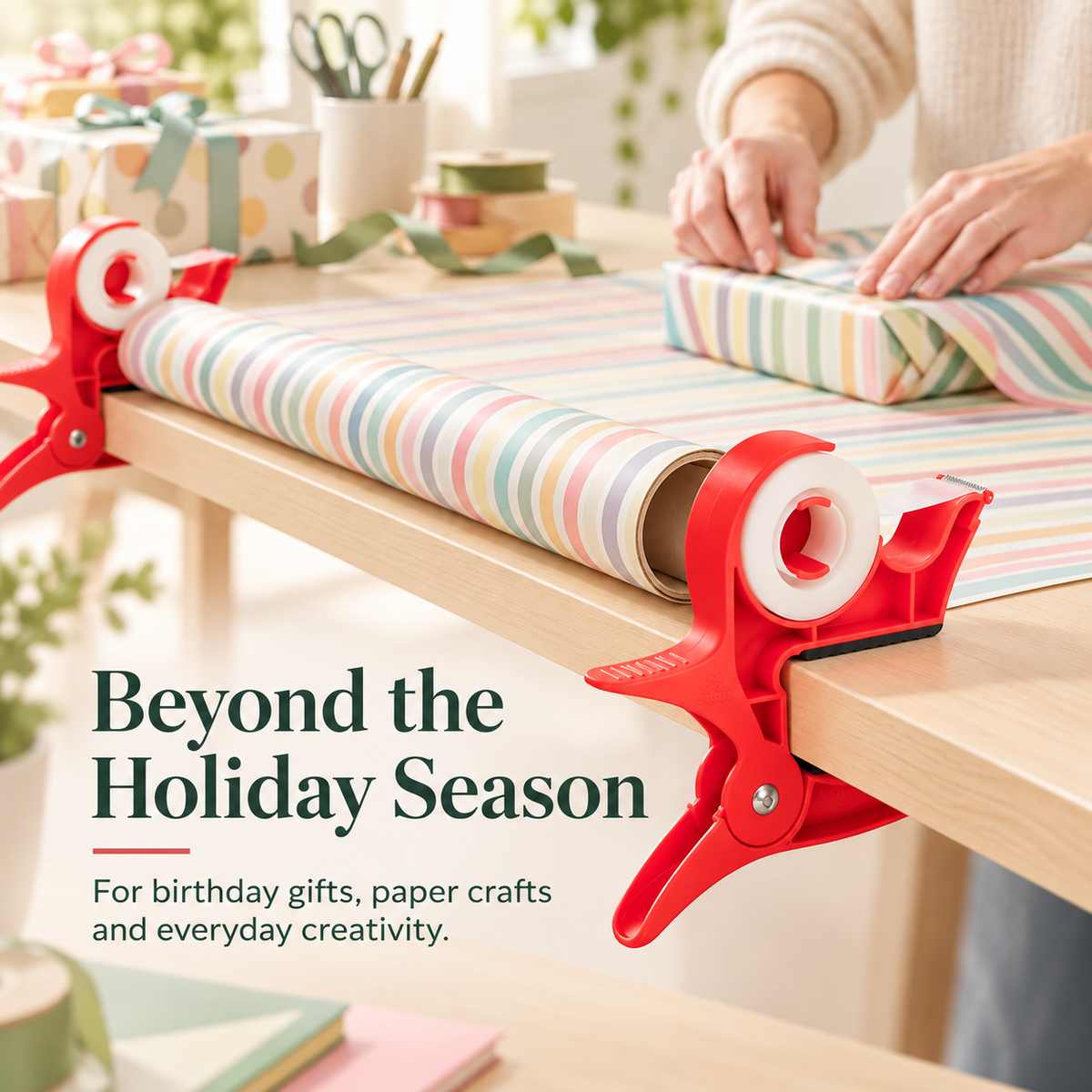 🔥🎄 Christmas Best Seller! 🎁 Gift-Wrapping Made Easy – Hands-Free Wrapping Paper Holder & Tape Dispenser ✨