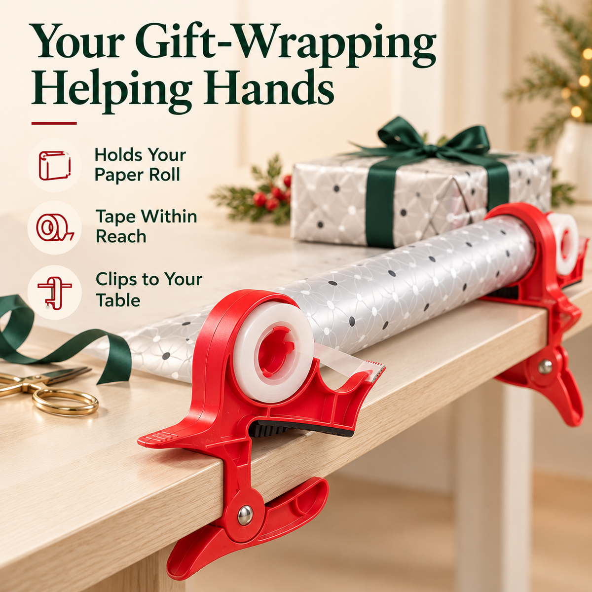 🔥🎄 Christmas Best Seller! 🎁 Gift-Wrapping Made Easy – Hands-Free Wrapping Paper Holder & Tape Dispenser ✨