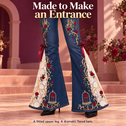 ✨PrincessLace Fairytale Flare Jeans with Lace Panels & Ribbon Bows 🎀