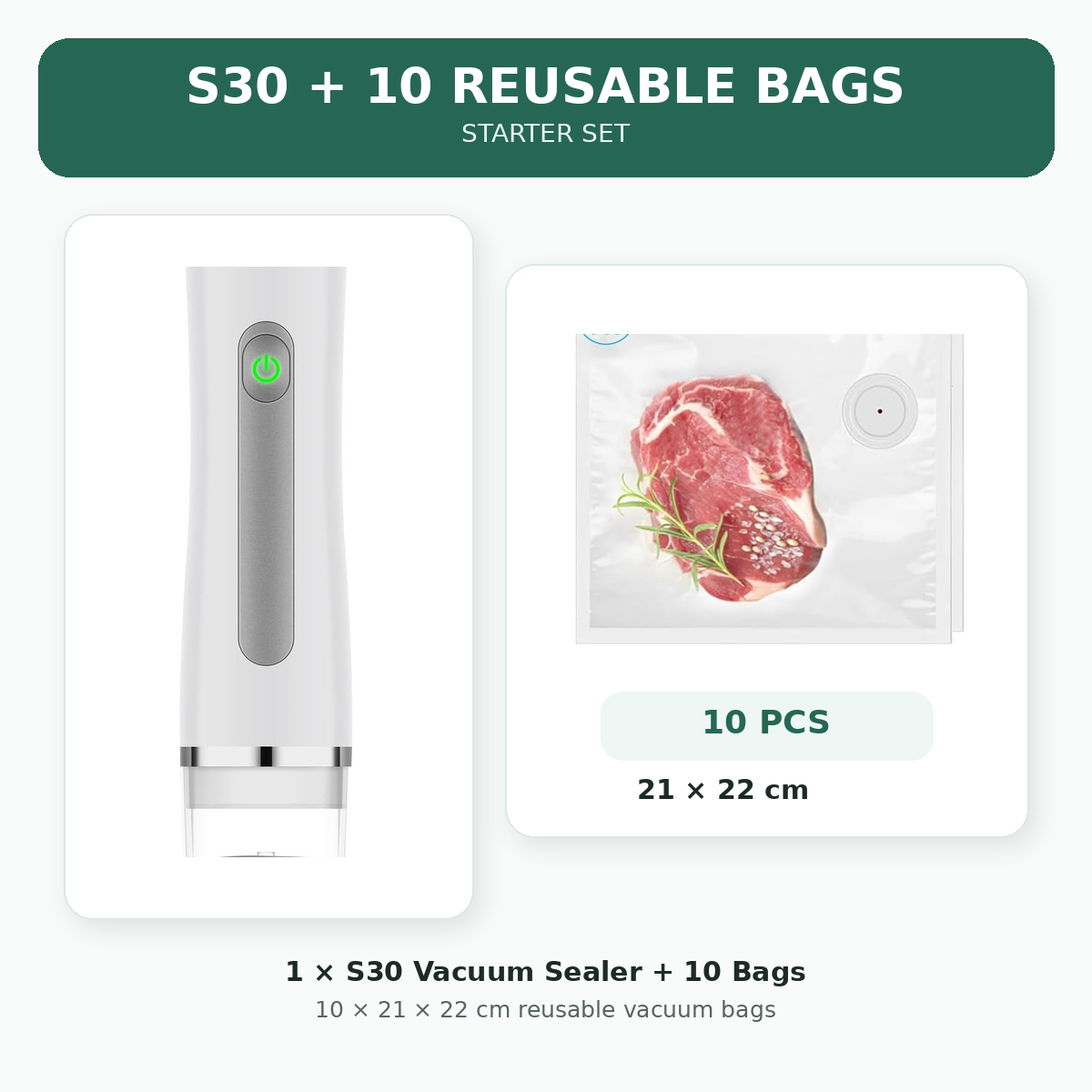 Vacuum Sealer for Food with Visible Water Tank, 30 Reusable Bags