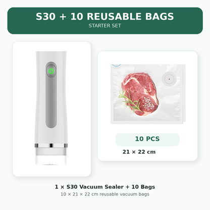 Vacuum Sealer for Food with Visible Water Tank, 30 Reusable Bags