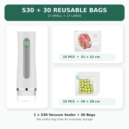 Vacuum Sealer for Food with Visible Water Tank, 30 Reusable Bags