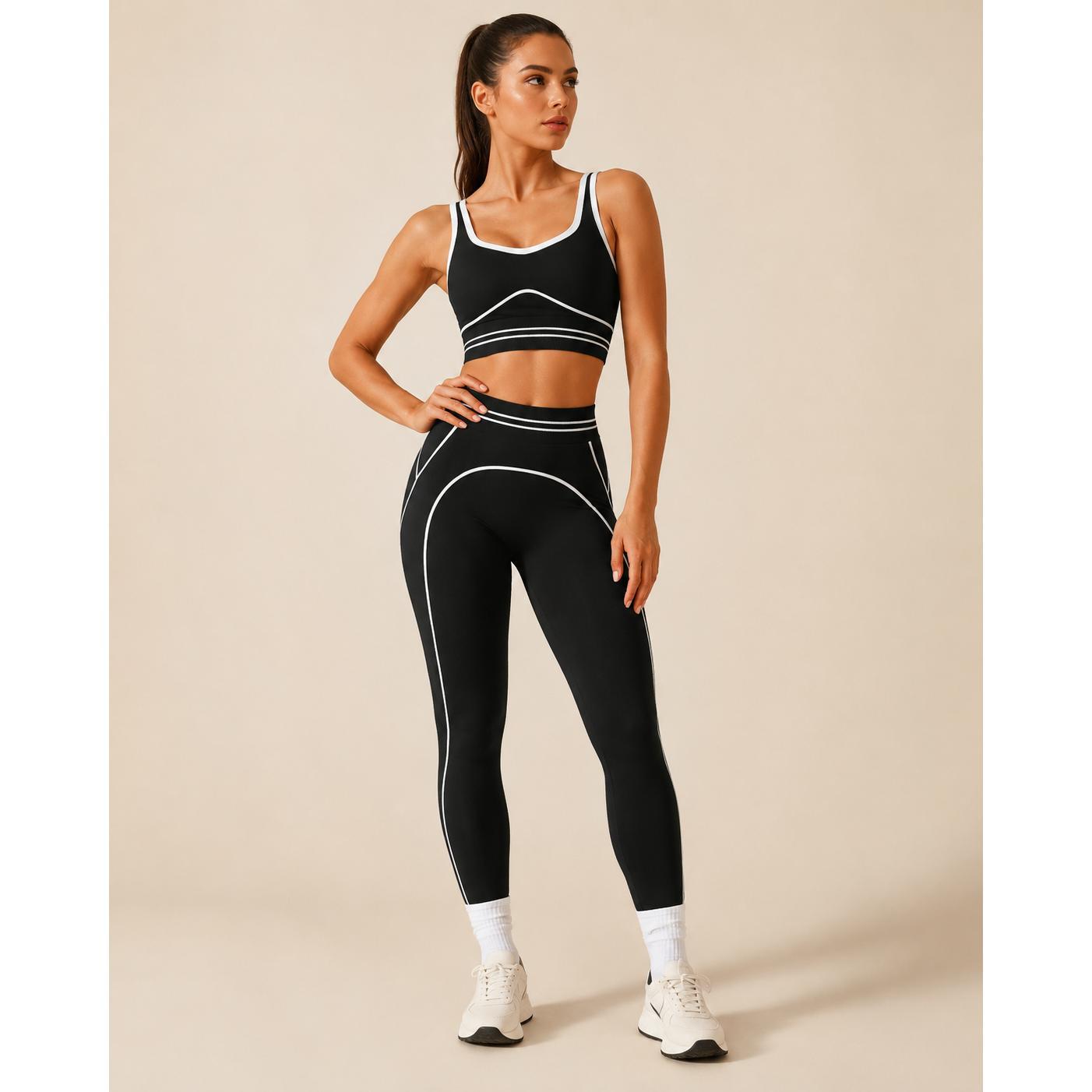 Women's Fashion Versatile High-Waisted Yoga Pants Set, Gym Training Workout Clothes, Outdoor Sports Tennis, Butt-Lifting Tight-Fitting.