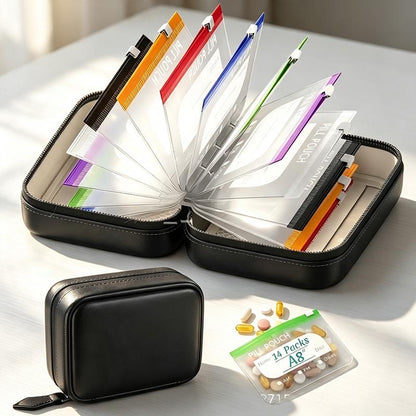🔥49% OFF Waterproof A8 Pill Pouch Set, 14 Reusable Zippered Pill Bags, 7–14 Day Medication Organizer with Color-Coded Labels for Vitamins & Fish Oils