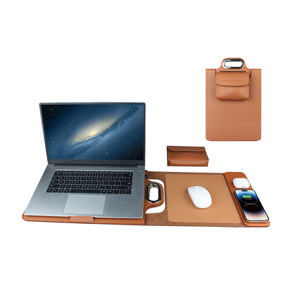 The All-In-One Mobile Workstation Sleeve | Built-In 15W Multi-Device Wireless Charger, Ergonomic Laptop Stand & Mousepad (Fits up to 16")