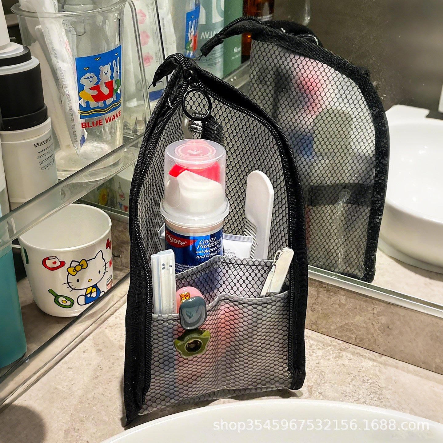 🧴 Mesh Travel Toiletry Organizer – Multi-Pocket Storage Pouch