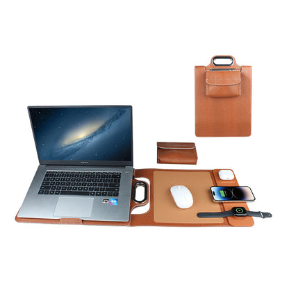 The All-In-One Mobile Workstation Sleeve | Built-In 15W Multi-Device Wireless Charger, Ergonomic Laptop Stand & Mousepad (Fits up to 16")
