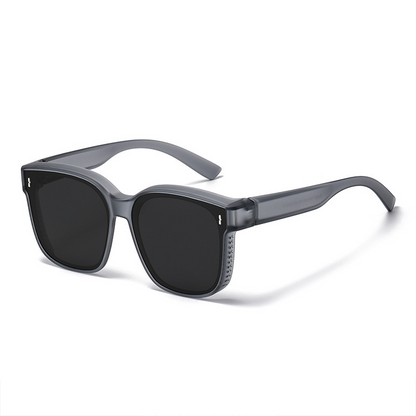 Polarized Fit Over Glasses Sunglasses for Women Men Trendy Square Wrap Around Shades UV400 Protection Lightweight & Durable