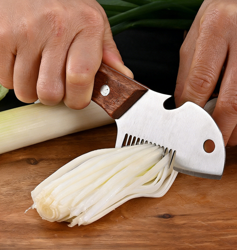 Wooden Handle Scallion Slicer, 3-in-1 Multifunctional Kitchen Cutter