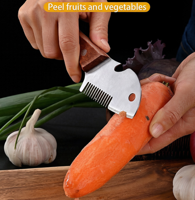 Wooden Handle Scallion Slicer, 3-in-1 Multifunctional Kitchen Cutter