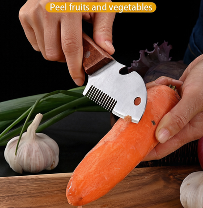 Wooden Handle Scallion Slicer, 3-in-1 Multifunctional Kitchen Cutter