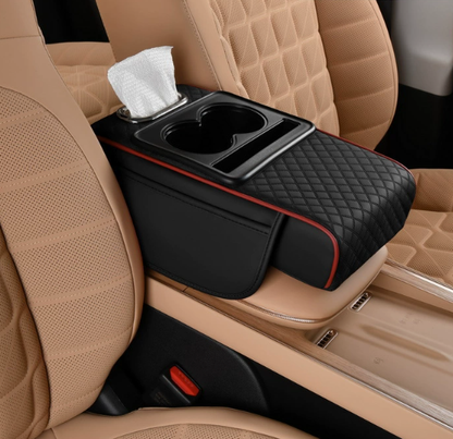 🚗 Car Console Organizer – PU Leather Armrest, Side Storage, Cup Holder