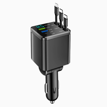 ⚡ 7-in-1 120W Retractable Car Charger – Fast Charging Power Hub with LED Voltage Display
