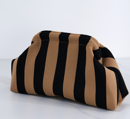 Women's Striped &amp; Diamond Dot Cloud Handbag – Lightweight Clip-Top Crossbody Bag for Everyday Style 👜