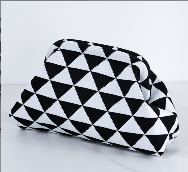 Women's Striped &amp; Diamond Dot Cloud Handbag – Lightweight Clip-Top Crossbody Bag for Everyday Style 👜