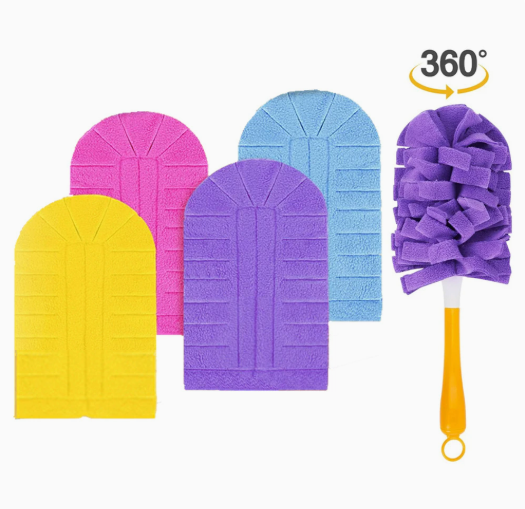 6-Pack Reusable Electrostatic Duster Refills with Handle – 360° Flexible Microfiber Dust Cleaner for Furniture, Ceiling Fans & Blinds