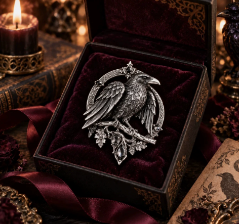 🐦‍⬛ Gothic Celtic Raven Brooch – Dark Academia Statement Pin