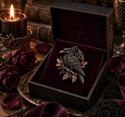 🐦‍⬛ Gothic Celtic Raven Brooch – Dark Academia Statement Pin