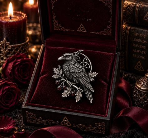 🐦‍⬛ Gothic Celtic Raven Brooch – Dark Academia Statement Pin