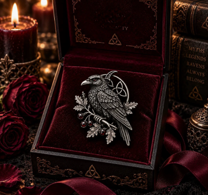 🐦‍⬛ Gothic Celtic Raven Brooch – Dark Academia Statement Pin