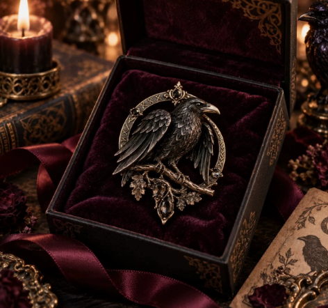 🐦‍⬛ Gothic Celtic Raven Brooch – Dark Academia Statement Pin