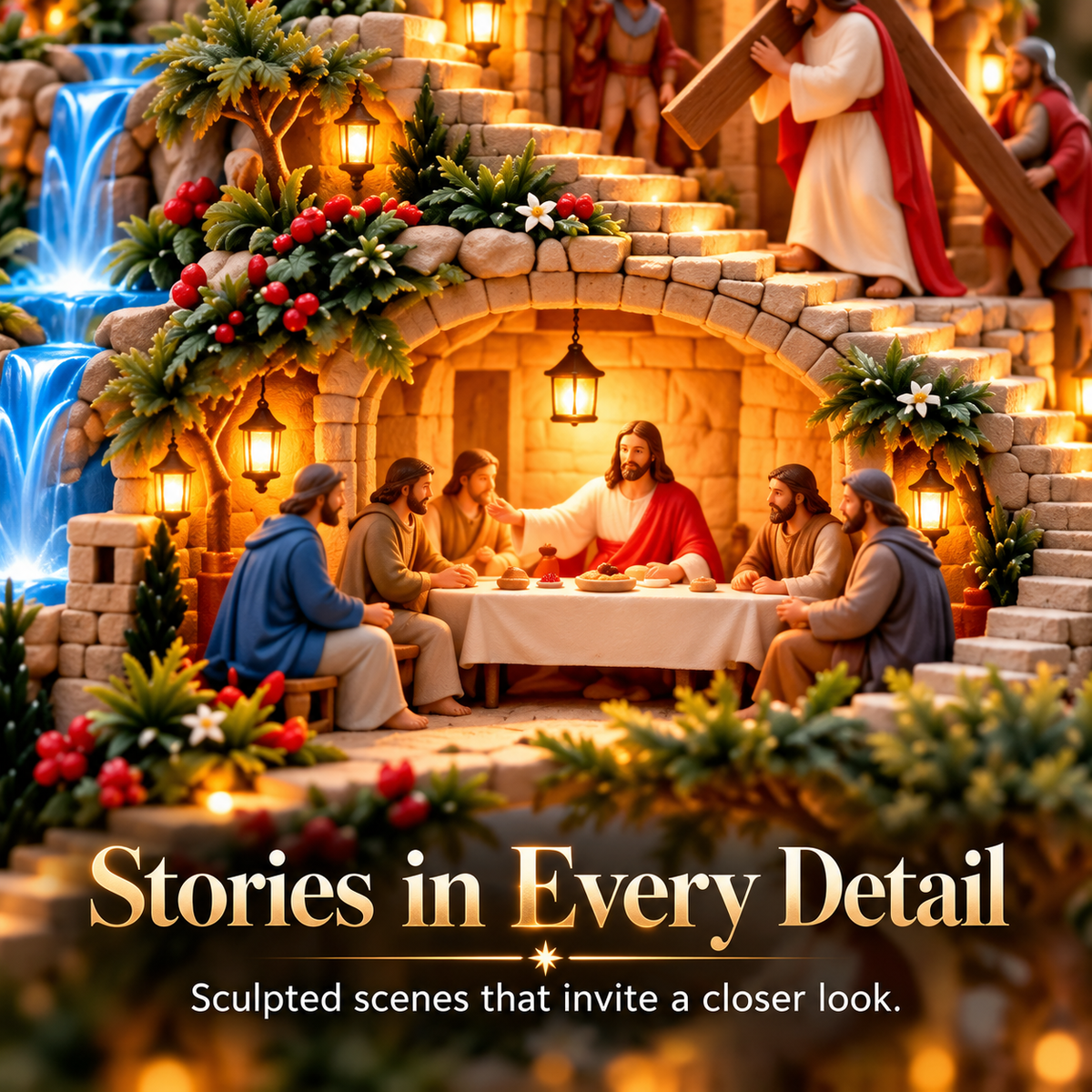 ✨ Illuminated Jesus’ Life Story Nativity Mountain – Christian Christmas Tabletop Decoration