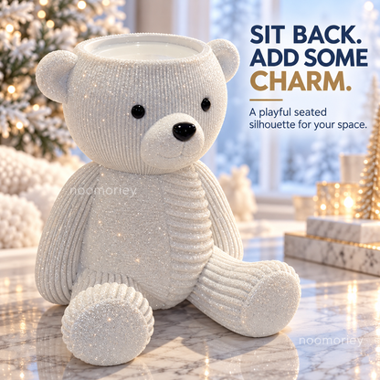Glittery Teddy Bear Candle Holder, Cute Winter Christmas Decor