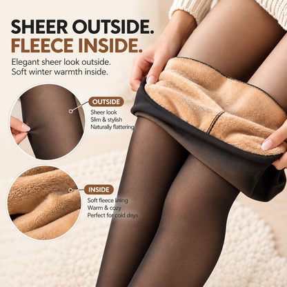 Women's Fleece-Lined Sheer-Look Tights – High-Waist 200G Winter Pantyhose